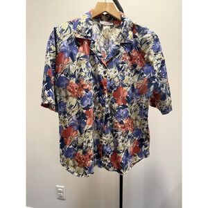 Vintage Cabrais Women's Floral Button Down Short Sleeve Shoulder Pads Hawaiian